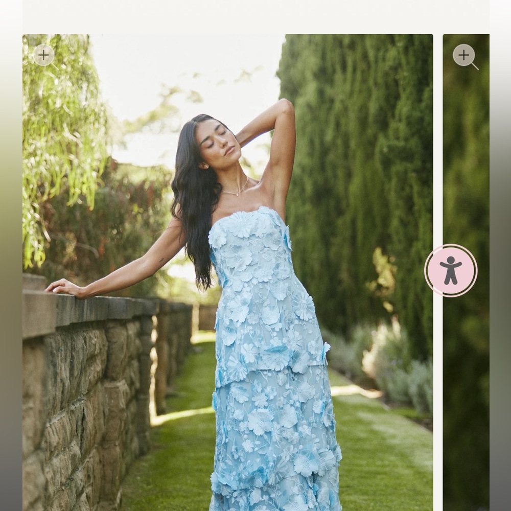 NWT Revelry Flora Appliqué Strapless Dress Sky Blue Size 4
